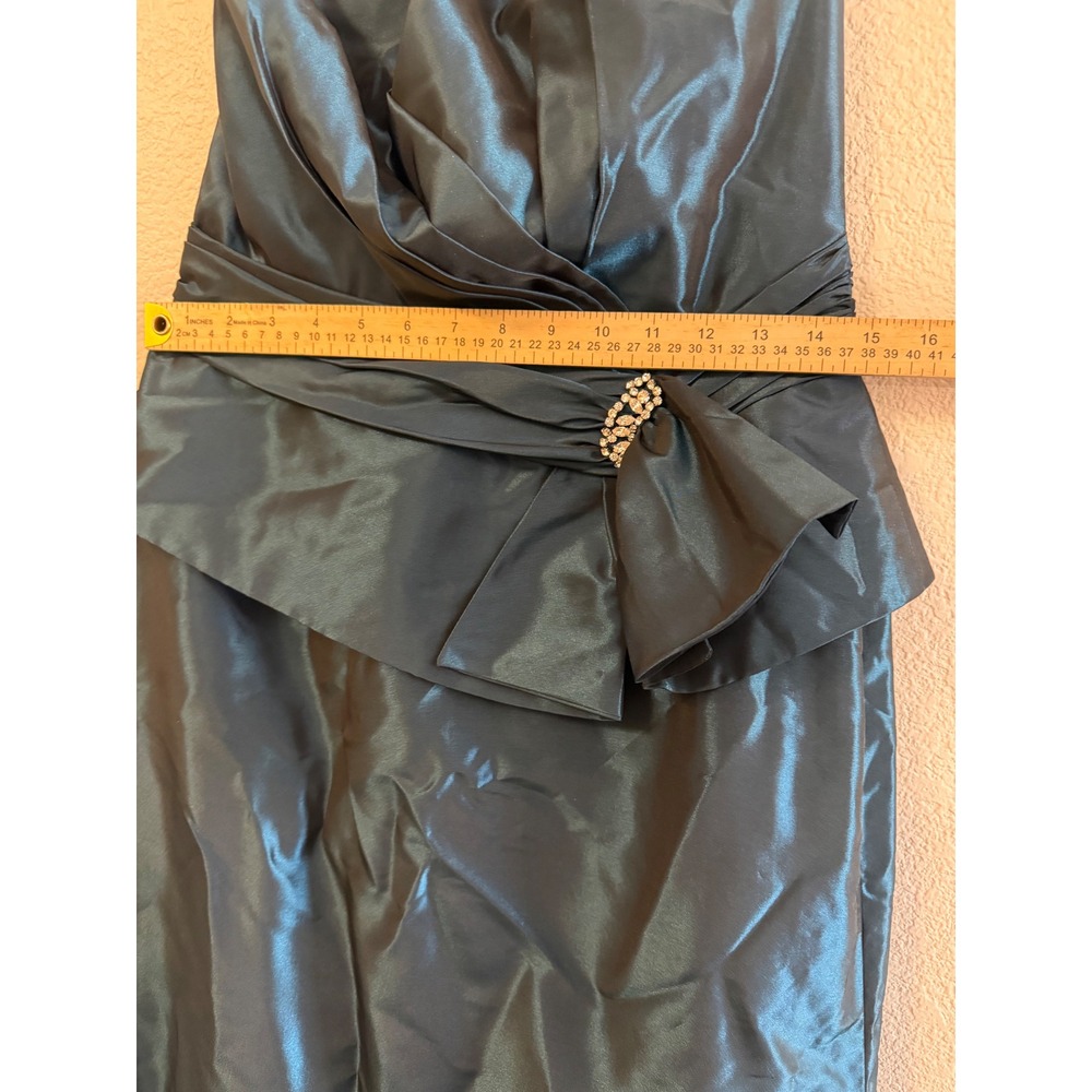 Belsoie Strapless Teal Satin Peplum Evening Gown Szโ 14 - Picture 10 of 11